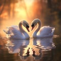 pair of swans gracefully gliding across a glassy lake, their reflections mirroring their serene beauty by AI generated