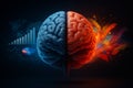 AI generated conceptual art of human brain divided into logical left side and creative right side showing balance between science Royalty Free Stock Photo