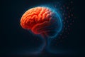AI generated conceptual digital art showing a realistic human brain with glowing energy and falling red code symbolizing knowledge Royalty Free Stock Photo