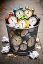 Discarded Alarm Clocks Symbolizing Time Pressure Stress And Burnout Royalty Free Stock Photo