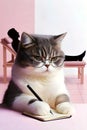 Serious Cat Writing Notes With Glasses In Therapy Office Style Concept Scene Royalty Free Stock Photo