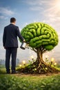 Business Growth Concept With Man Watering Brain Shaped Tree And Creative Ideas Royalty Free Stock Photo