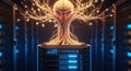 Digital Brain Tree Connection on Server Rack for High-Level Computing and Data Royalty Free Stock Photo