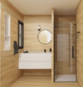 AI generated contemporary bathroom with a built-in sink and a large shower