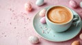 Easter Eggs and Mint Coffee Mug over Pink Backdrop Royalty Free Stock Photo