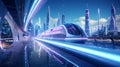 Futuristic Cityscape with High-Speed Train Royalty Free Stock Photo