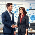AI Generated Corporate Handshake in High-Tech Office Setting Royalty Free Stock Photo