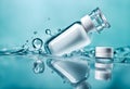 Cosmetics in a bottle in water, skin hydration