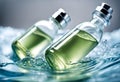 Cosmetics in a bottle in water, skin hydration