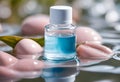 Cosmetics in a bottle in water, skin hydration