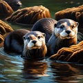 AI generated couple of otters in waters