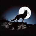 Silhouette of Coyote Howling at the Moon, Made with Generative AI