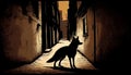 Silhouette of Coyote in Abandoned City Alleyway, Made with Generative AI