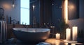 Ai generated cozy bathroom with warm candlelight and a luxurious bathtub Royalty Free Stock Photo