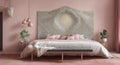 Ai generated a cozy bedroom with a large pink bed and matching walls Royalty Free Stock Photo