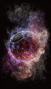 AI generated creative image of a basketball with colored smoke Royalty Free Stock Photo