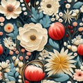 seamless pattern that combines folk art aesthetics with botanical elements painted floral designs by AI generated Royalty Free Stock Photo