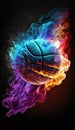 AI generated creative image of a basketball with colored smoke Royalty Free Stock Photo