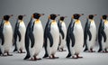 group penguins standing in row Royalty Free Stock Photo