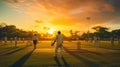 AI Generated Cricket Sunset Golden Hues in the Field of Sports