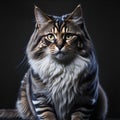 Crossbreed Siberian cat in front of a white background. Ai Generated Royalty Free Stock Photo