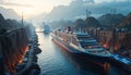 AI-Generated Cruise Ship Canal Royalty Free Stock Photo
