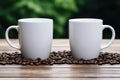 Ai generated cups of freshly ground brewed black coffee in stylish plain mugs.