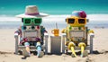 AI generated cute android robots on a beach Royalty Free Stock Photo