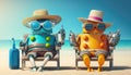 AI generated cute android robots on a beach Royalty Free Stock Photo