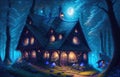 Cute fantasy house fairy tale little cottage in magical forest by AI Generated Royalty Free Stock Photo