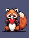 Ai generated Cute pixelated red panda holding a red heart. Valentine s day