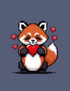 Ai generated Cute pixelated red panda holding a red heart. Valentine s day