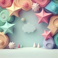 ai generated cute plasticine star, flower ,particle ,ball in pastel color as background