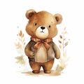 AI generated, cute teddybear in watercolor style illustration on white background.