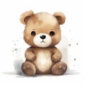 AI generated, cute teddybear in watercolor style illustration on white background.