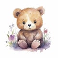 AI generated, cute teddybear in watercolor style illustration on white background.