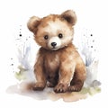 AI generated, cute teddybear in watercolor style illustration on white background.