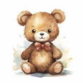 AI generated, cute teddybear in watercolor style illustration on white background.