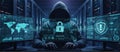 Cybersecurity, computer hacker with hoodie trying to hack - AI Generated Royalty Free Stock Photo
