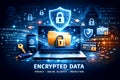Encrypted Data Concept With Laptop And Digital Security Icons Representing Online Privacy Royalty Free Stock Photo