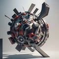 AI generated 3D abstract artwork consisting of several electronics and mechanical spare parts on a white background Royalty Free Stock Photo