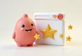 AI Generated 3D Cute Happy Character with 5 Star Rating Reviews in a Browser Window Royalty Free Stock Photo