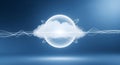 Abstract digital cloud computing concept showing data transmission lines around a luminous orb. Royalty Free Stock Photo