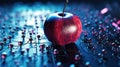 Apple on electronic circuit board with the abstract light bokeh blurred background. AI generated 3D image.