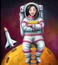 Illustration of female astronaut in outer space Royalty Free Stock Photo