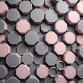 3d pink and gray optagons, regular polygons, delicate texture, light watercolored