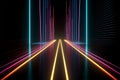Abstract 3D Render of Glowing Neon Vertical Lines in Dark Room