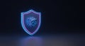 Secure Digital Data: Strong Cybersecurity Shield Protecting a Futuristic Computing Cube in Neon Royalty Free Stock Photo