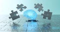 Conceptual Digital Brain and Floating Puzzle Pieces Representing Problem Solving and Knowledge Royalty Free Stock Photo