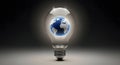 Global idea and sustainable innovation concept encapsulated in a glowing lightbulb for business strategy. Royalty Free Stock Photo